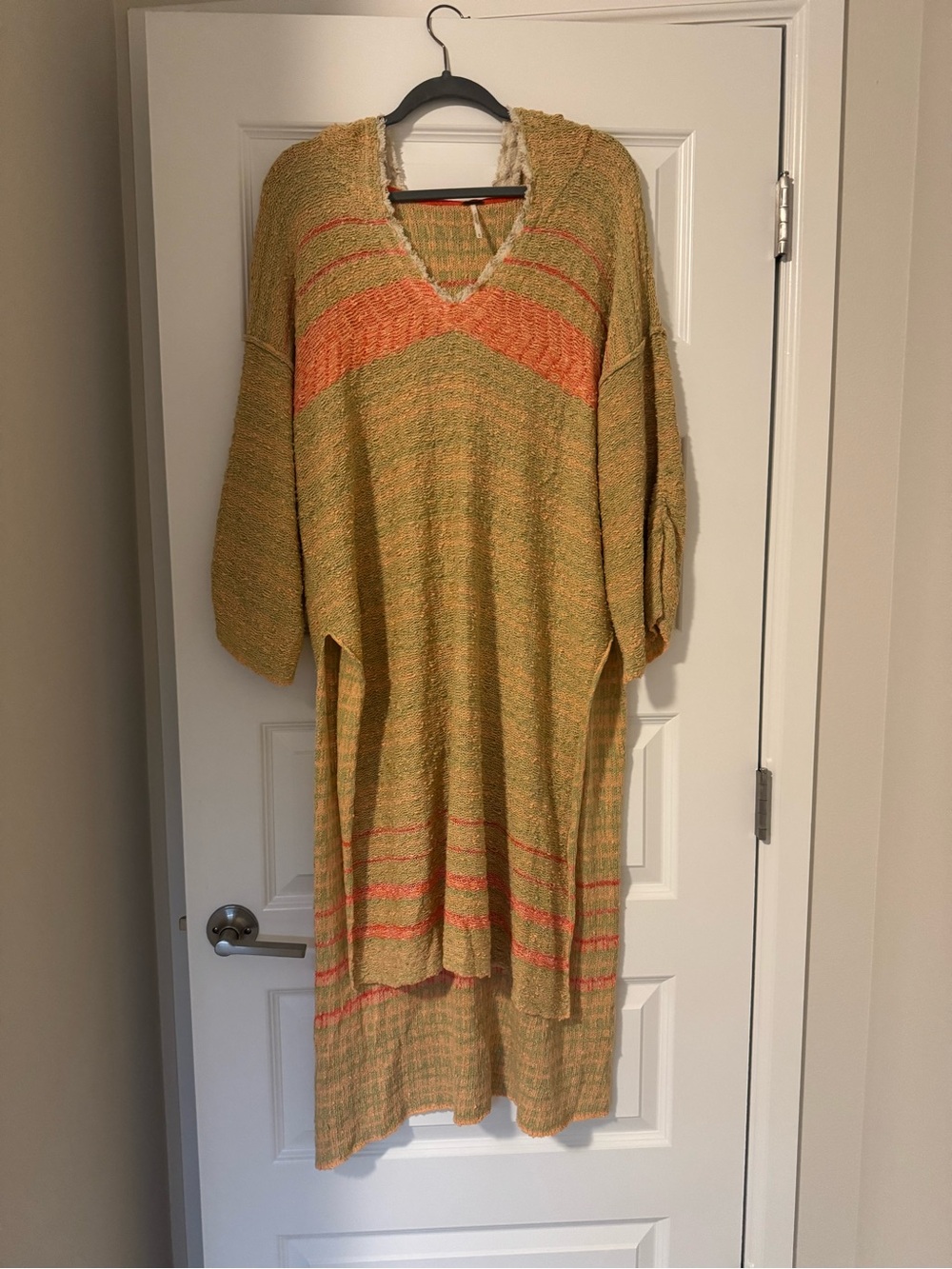 Free People Berkley Sweater - Striped Hooded Tunic Cover-Up in Peach and Cream